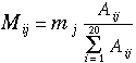 Mij = mj Aij/sum(i=1,20)(Aij)